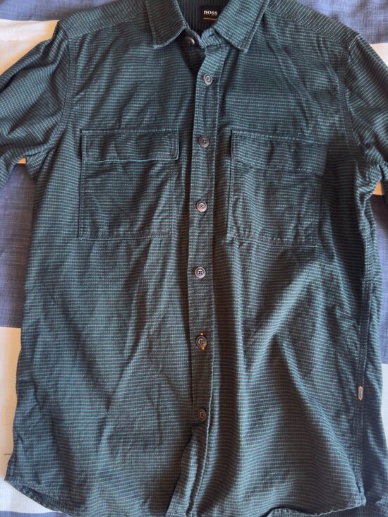 Hugo Boss Other - Hugo Boss Orange Rebus Shirt Navy Teal Check Regular Fit Long Sleeve M